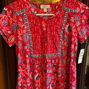 Style & Co Women's Petite Small Patriotic Red SS Knit Top NWT